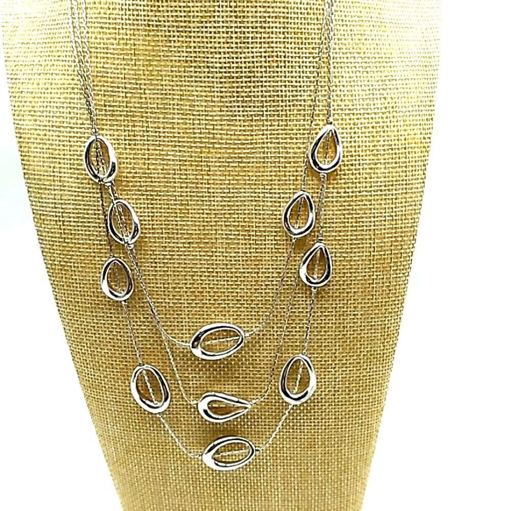 Silver-tone Oval Link Station Necklace Triple Layer NWOT